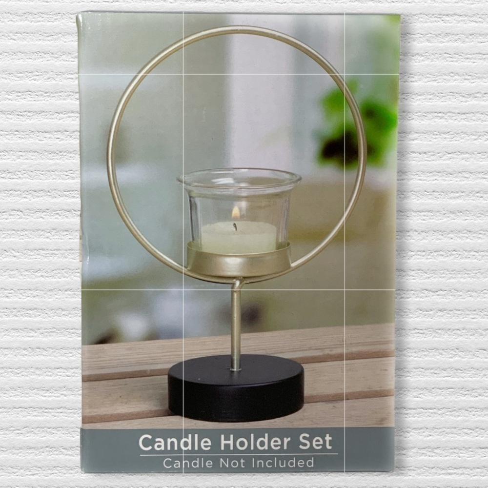 Candle Holder Set Tabletop Pedestal Minimalistic Geometric Classic Gold Black - Picture 8 of 13